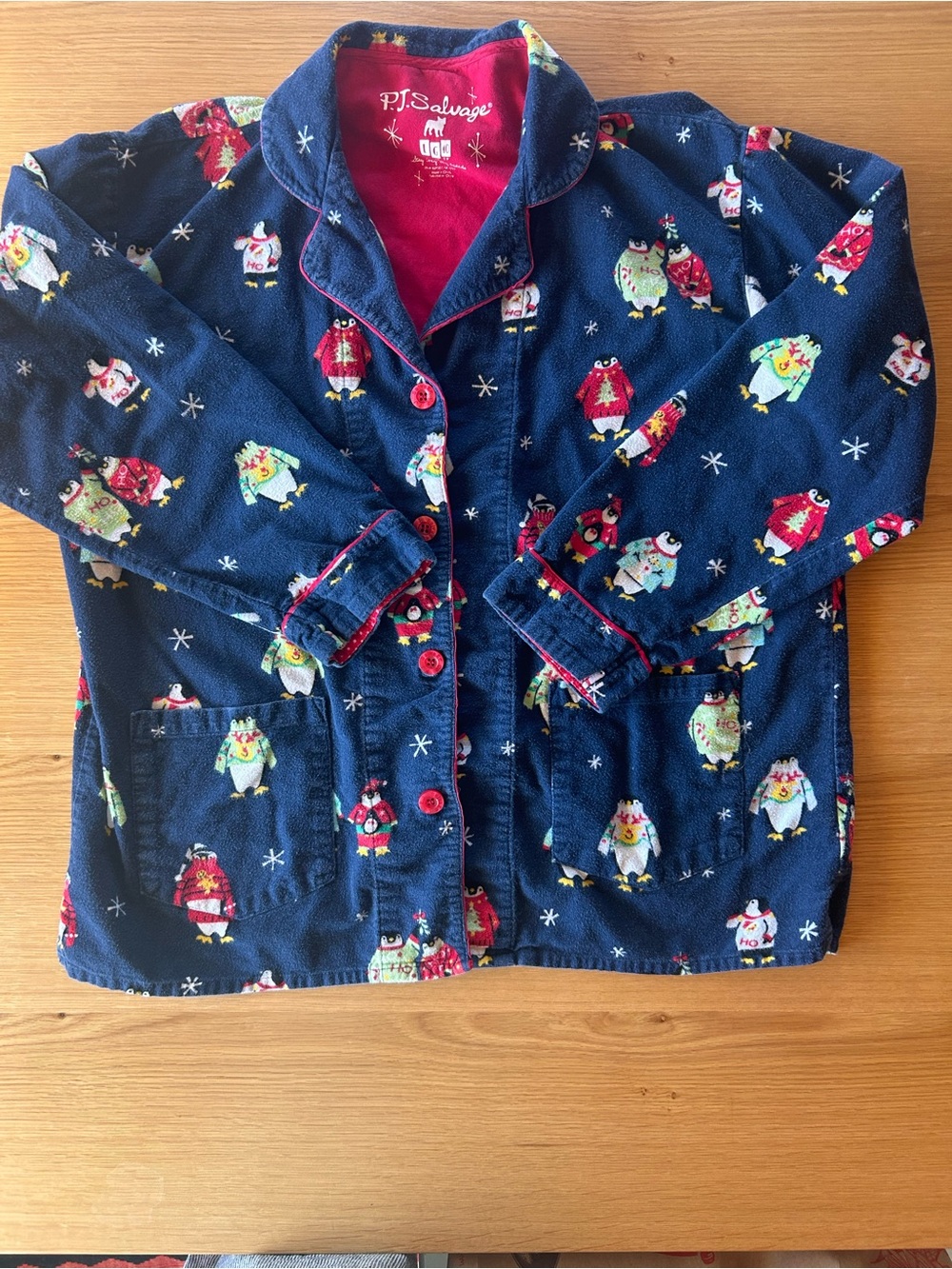 PJ Salvage Navy Fleece Pajama Shirt and Pants Multicolor Penguin Print Large